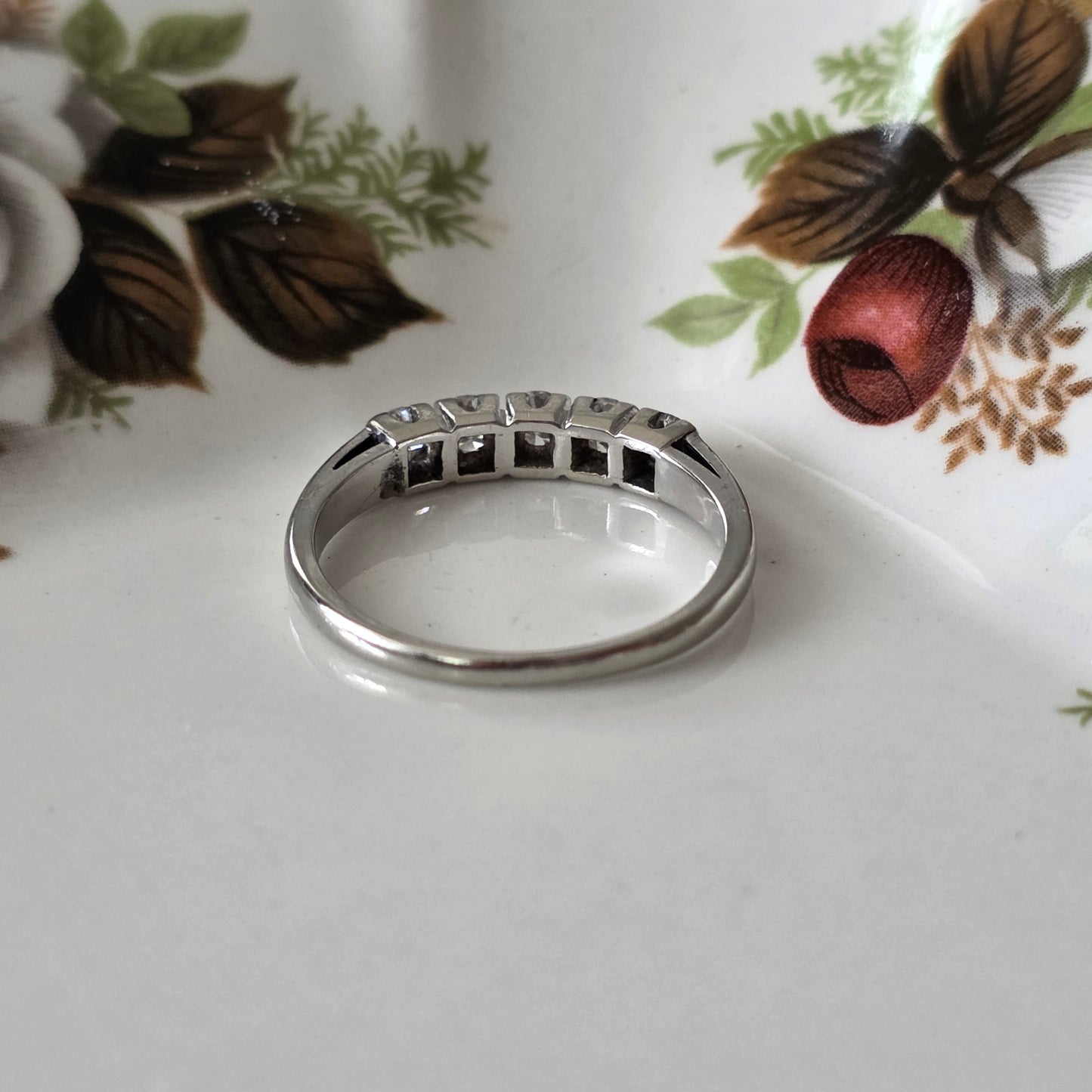 Vintage 14k witgouden ring met 5 diamanten 0.5ct