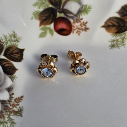 Vintage 9k oorstekers blauwe steen
