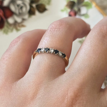 Vintage 14k gouden ring met saffier en diamant 0.12ct