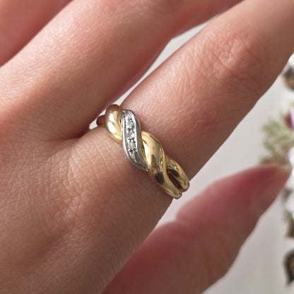 Vintage 14k gold ring diamond braid