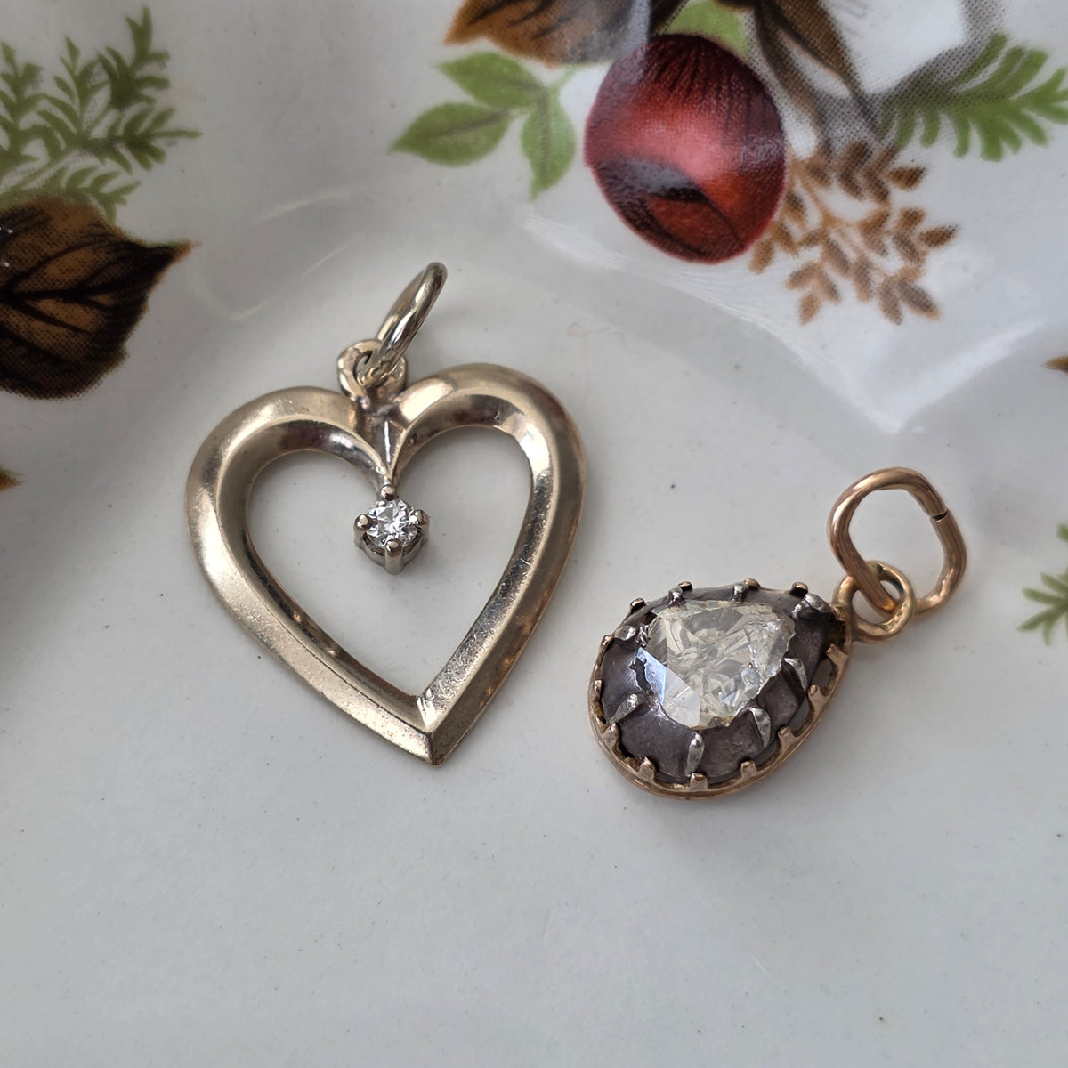Vintage 14k witgouden hanger hart diamant 0.03ct