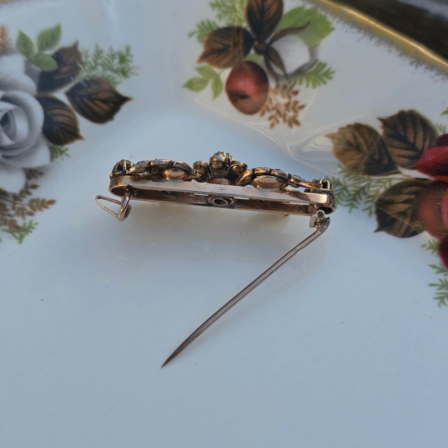 Antieke 14k gouden roosdiamant broche bloemtak en tremblant
