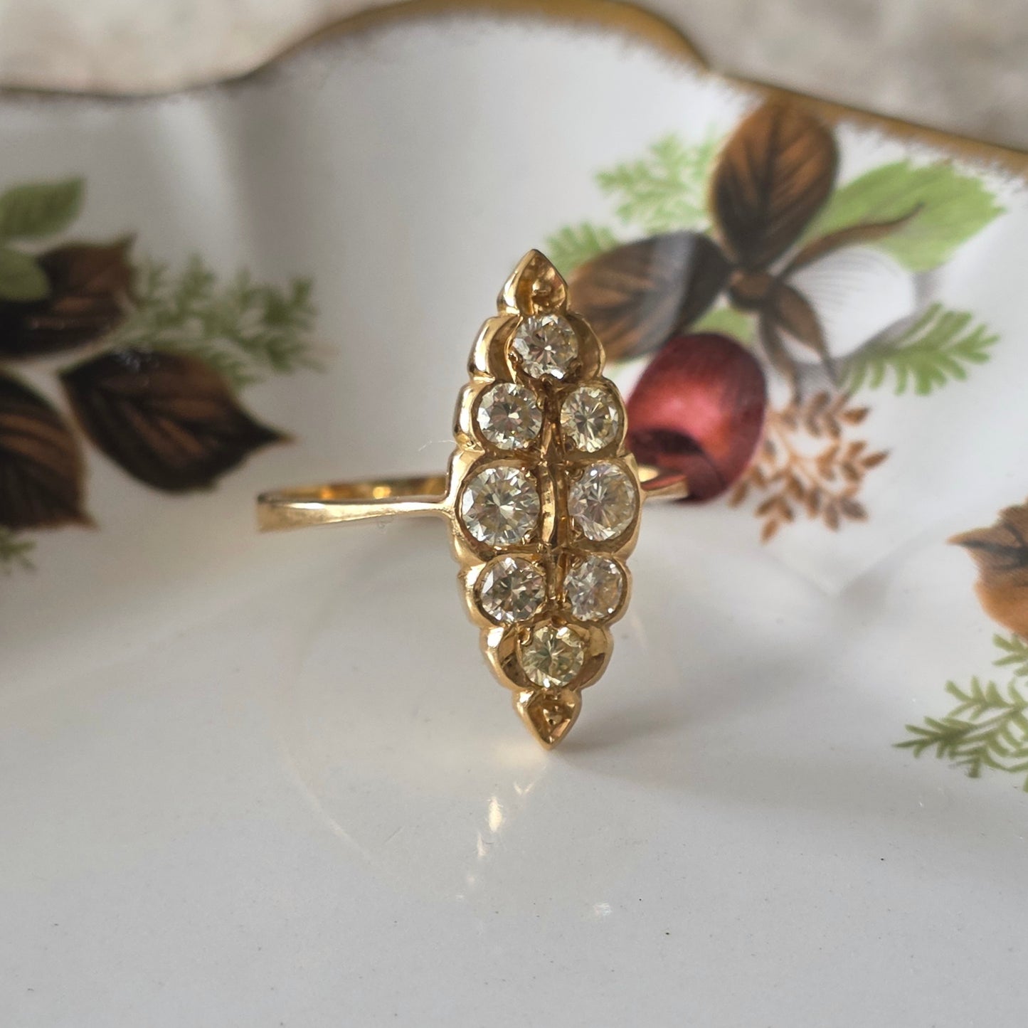 Vintage 20k gold navette ring with diamonds 0.46ct
