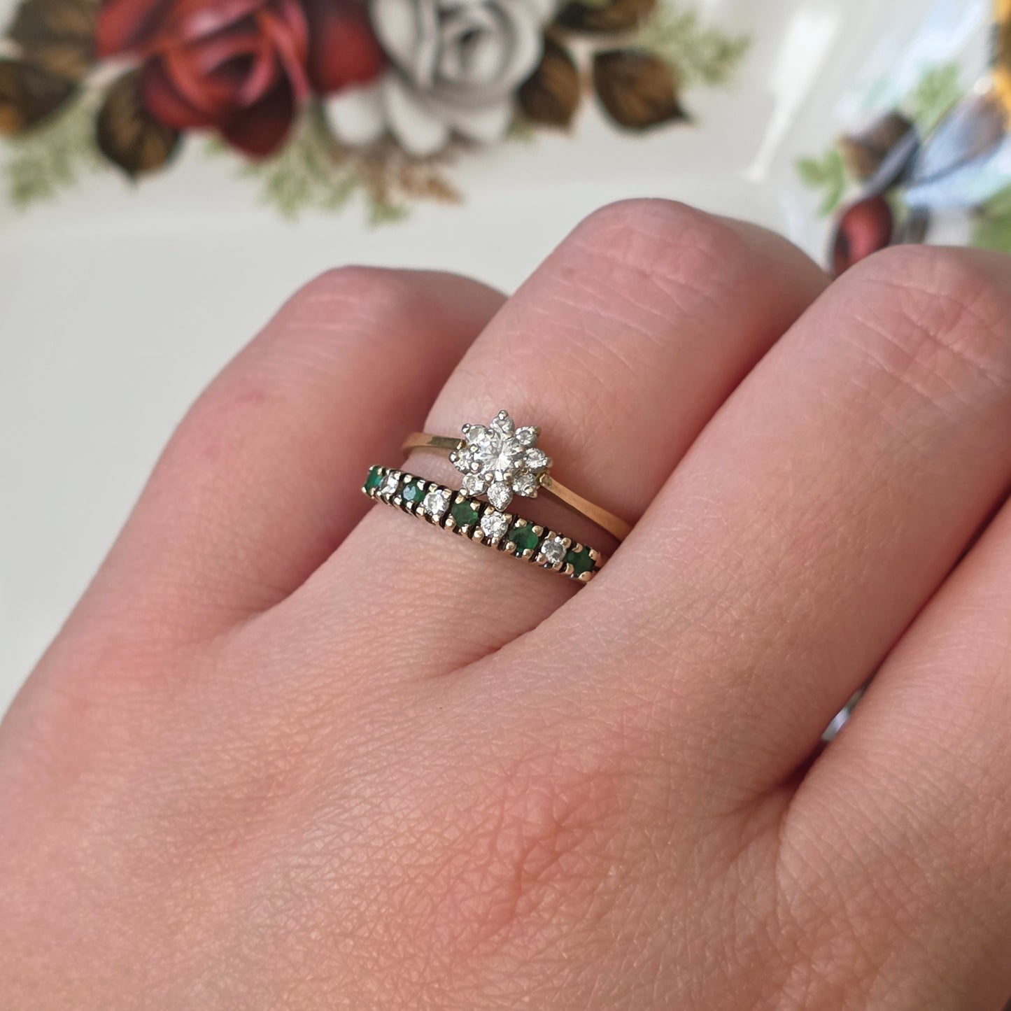 Vintage 14k gouden ring met smaragd en diamant