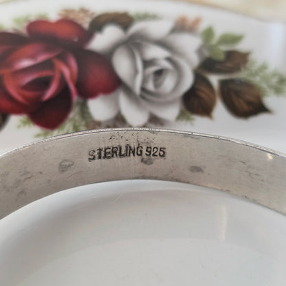Vintage silver bangle black enamel Thai