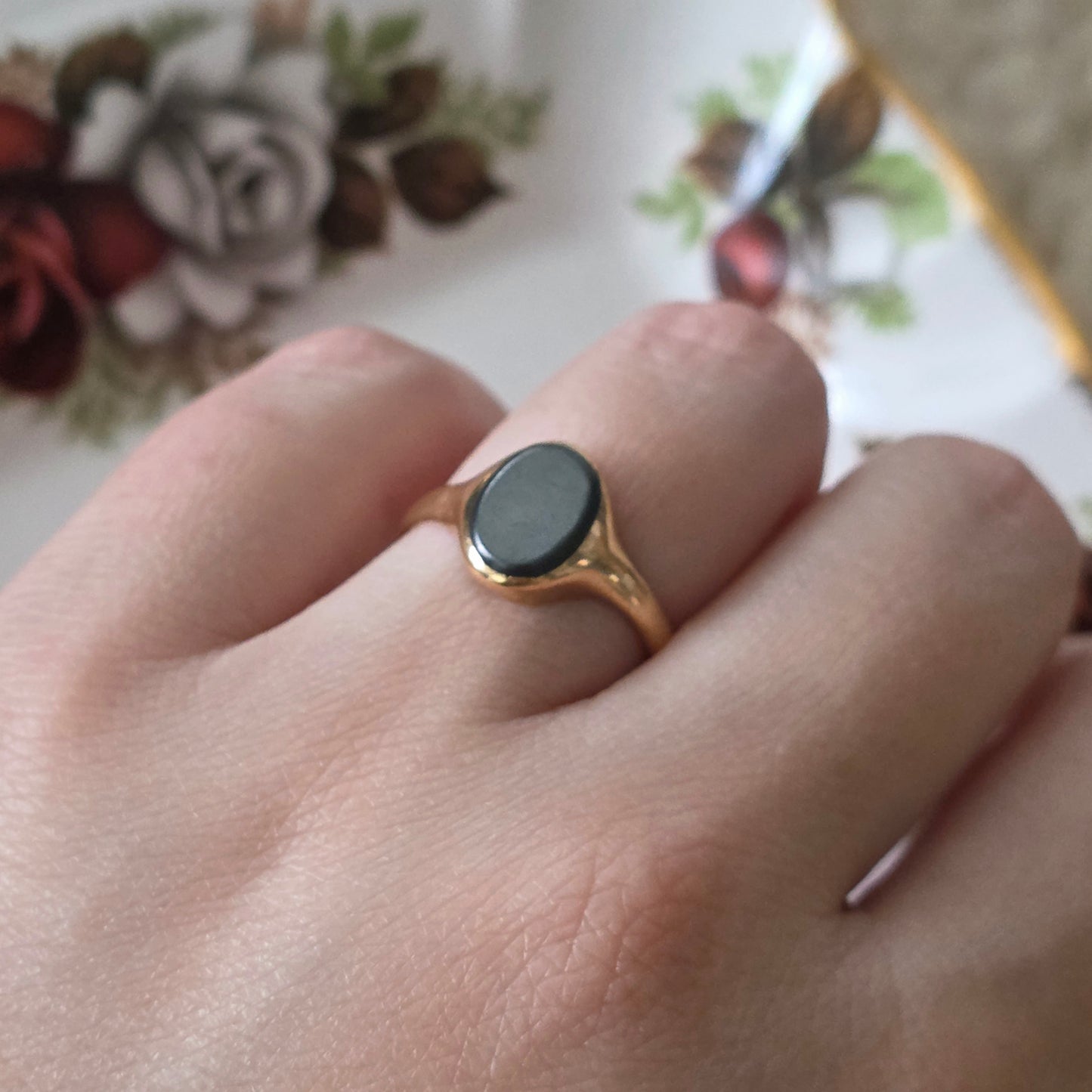 Vintage 18k gouden zegelring hematiet