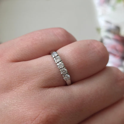 Vintage 14k witgouden ring met 5 diamanten 0.5ct
