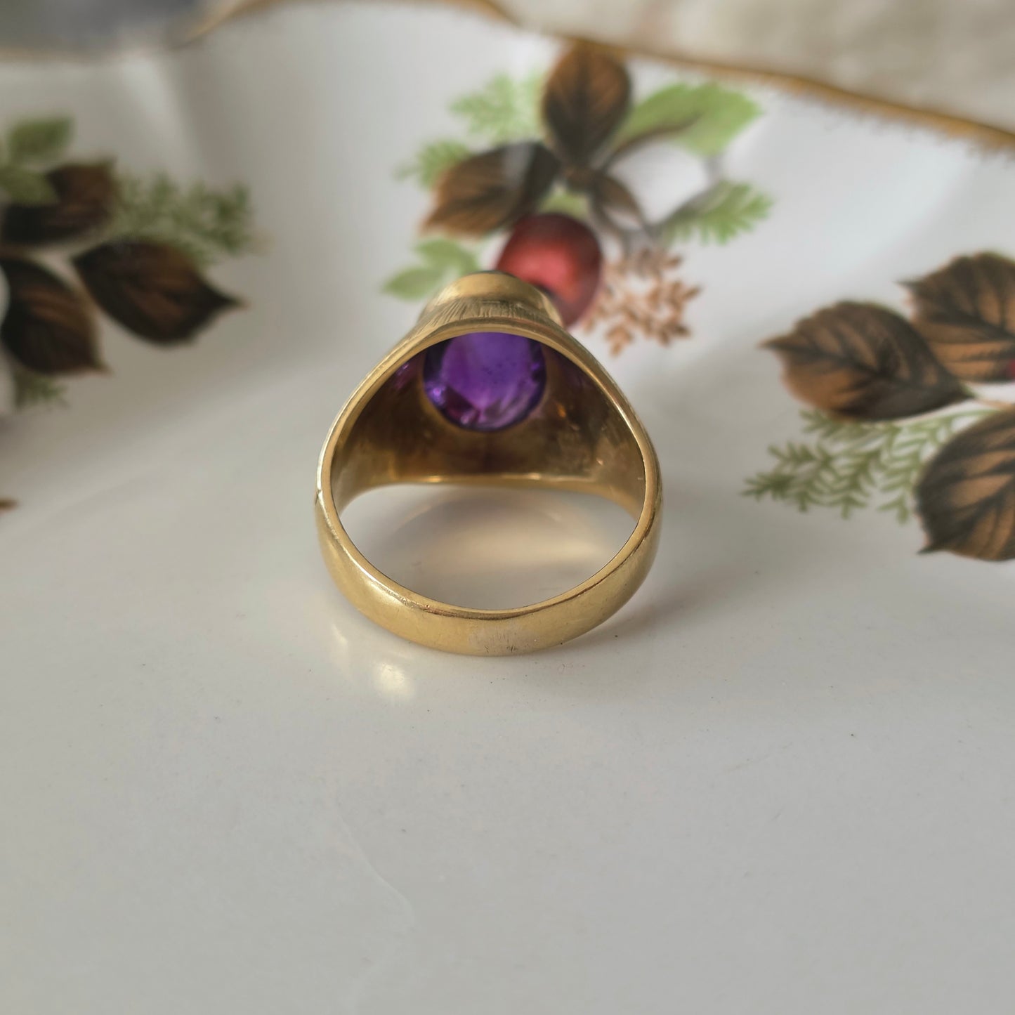 Vintage 14k gouden zegel ring met amethist
