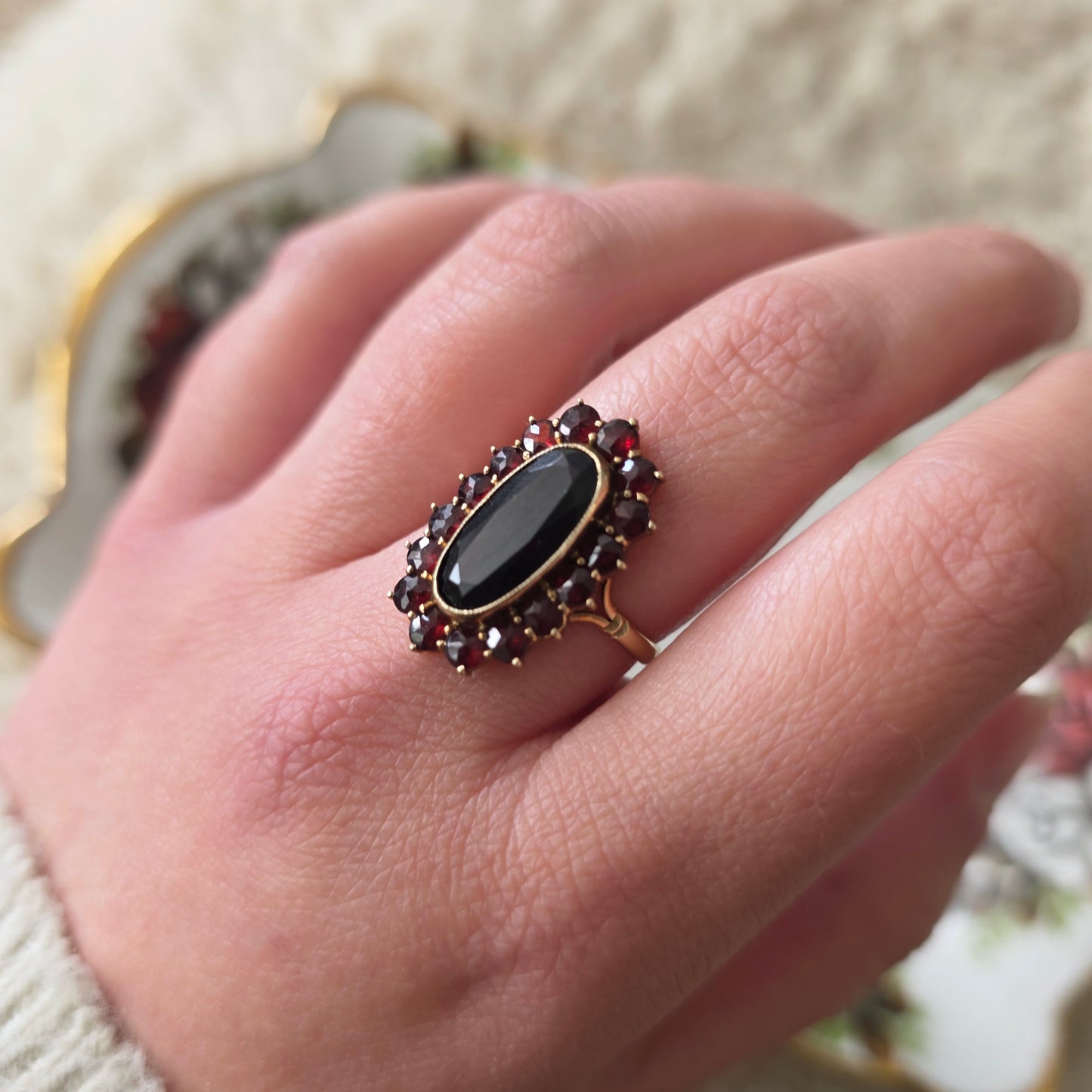Vintage 14k gouden ring granaat entourage