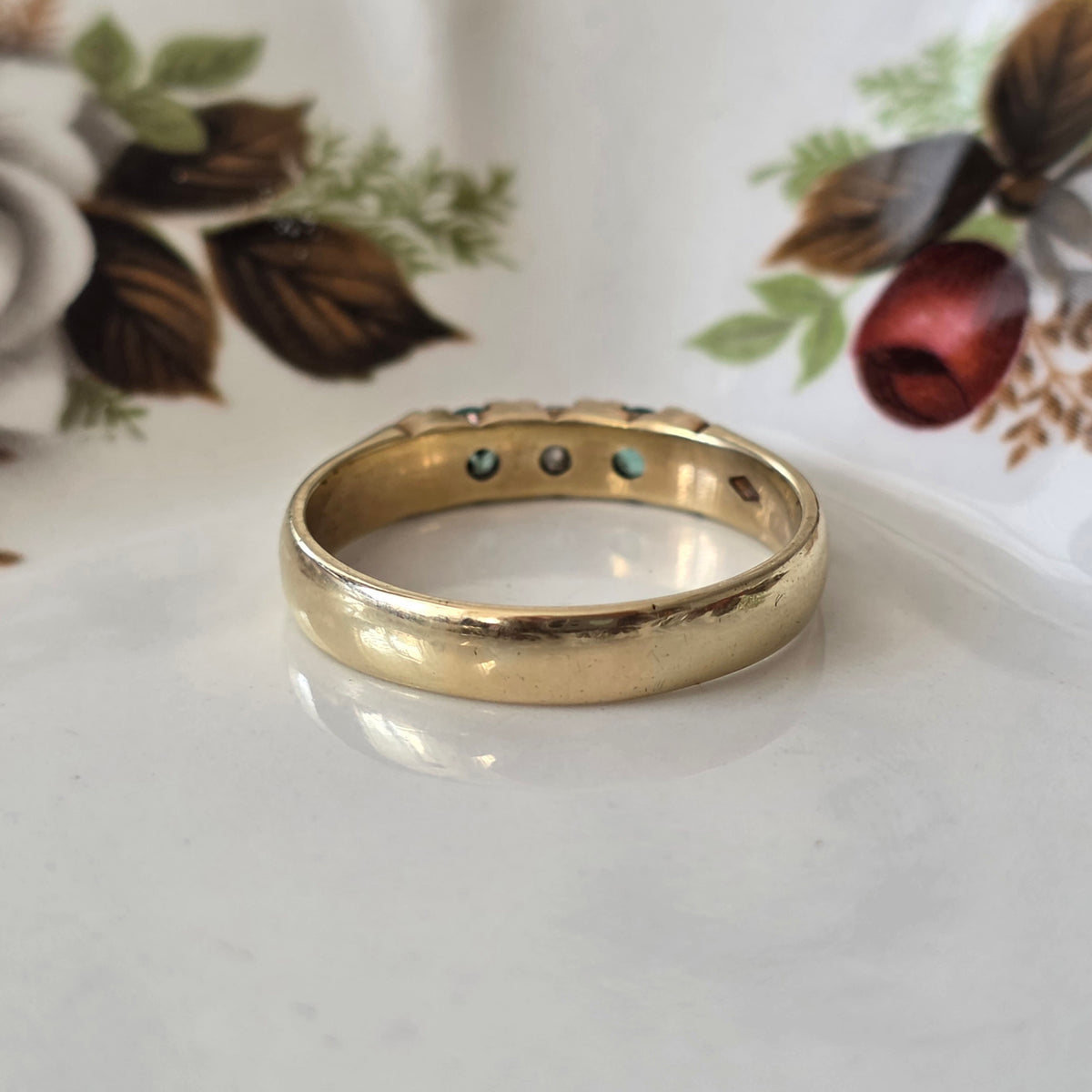 Vintage 14k gouden ring met smaragd en diamant