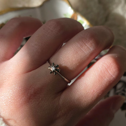 Vintage 14k witgouden ring ster met diamant 0.05ct