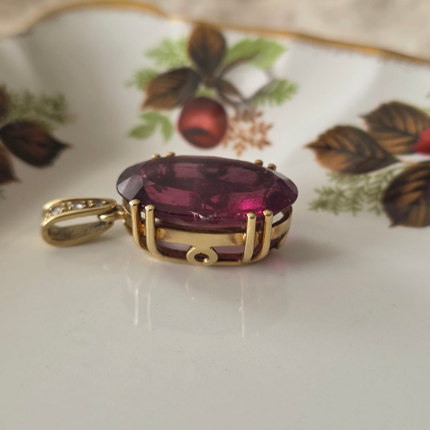 Vintage 14k gouden hanger toermalijn en diamant