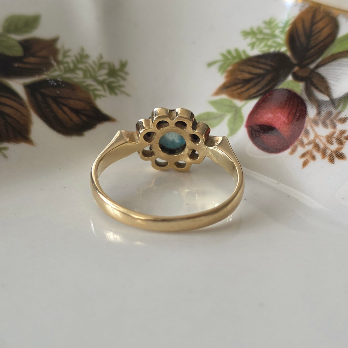 Vintage 14k gouden ring met aquamarijn bloem