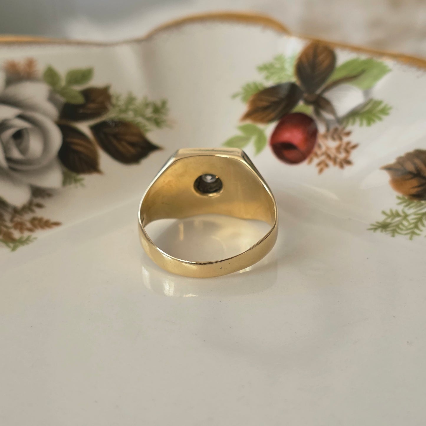Vintage 14k gouden zegelring met onyx en diamant