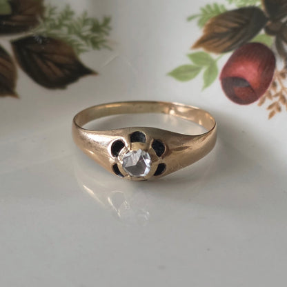 Antique 14k gold belcher ring with rose-cut diamond