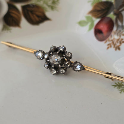 Antique 14k gold and silver rose-cut diamond brooch
