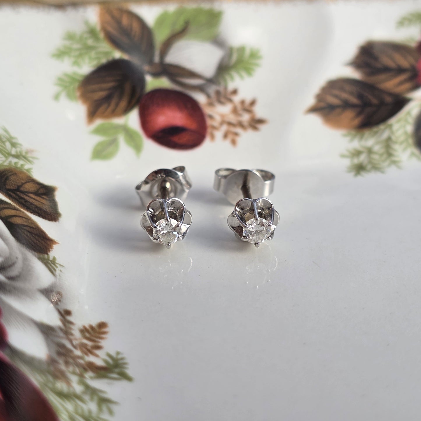 Vintage 14k wit gouden oorstekers diamant