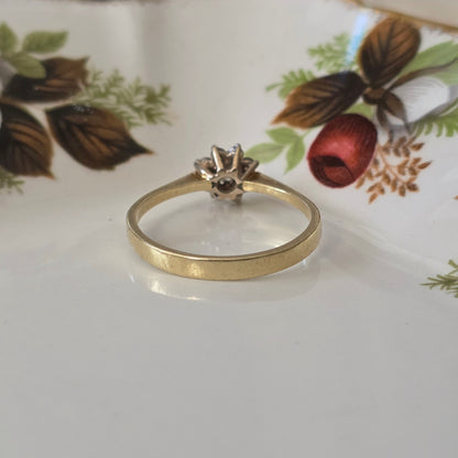 Vintage 14k gouden ring met diamanten bloem 0.2ct