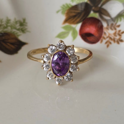 Vintage 14k gold ring with amethyst and white quartz