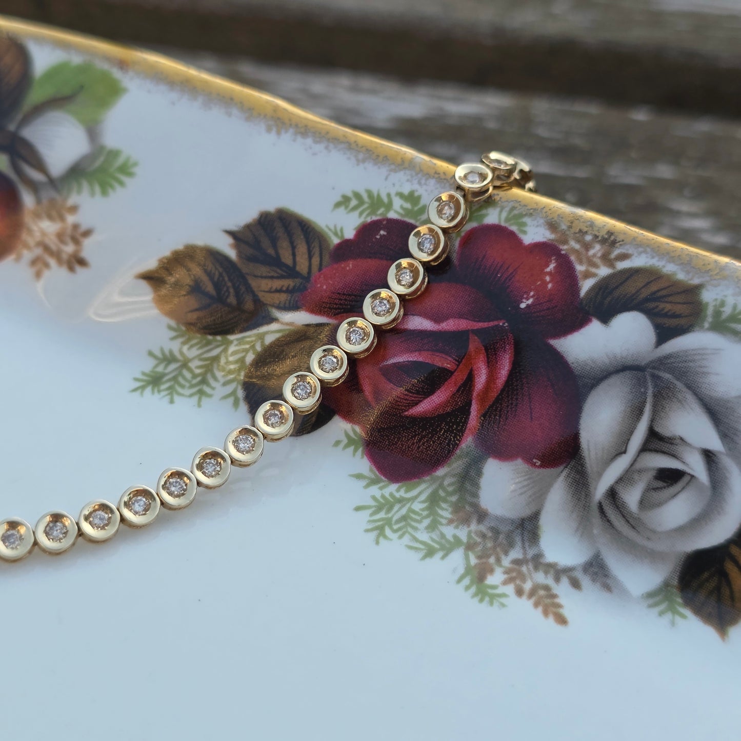 Vintage 14k geel gouden diamant tennisarmband 1ct