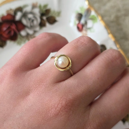 Vintage 14k gouden ring met parel