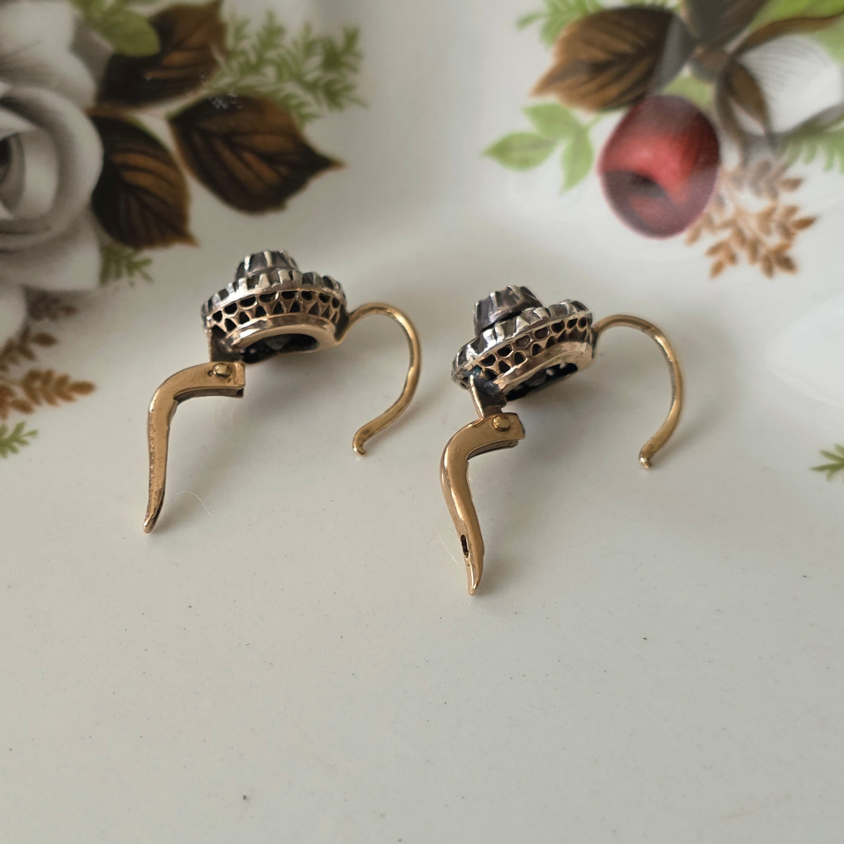 Antique 14k gold and silver rose-cut diamond dormeuse earrings