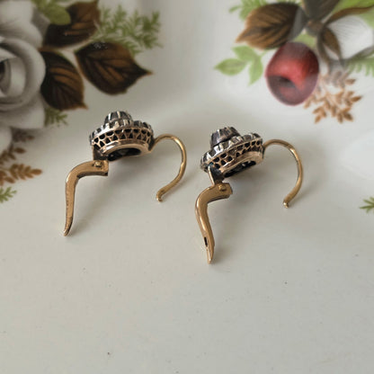 Antique 14k gold and silver rose-cut diamond dormeuse earrings