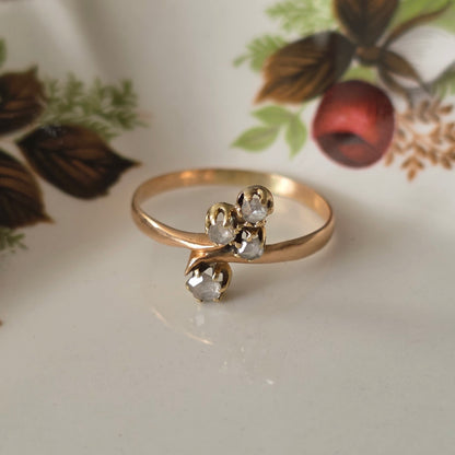 Antieke 14k roségouden ring met roosdiamanten
