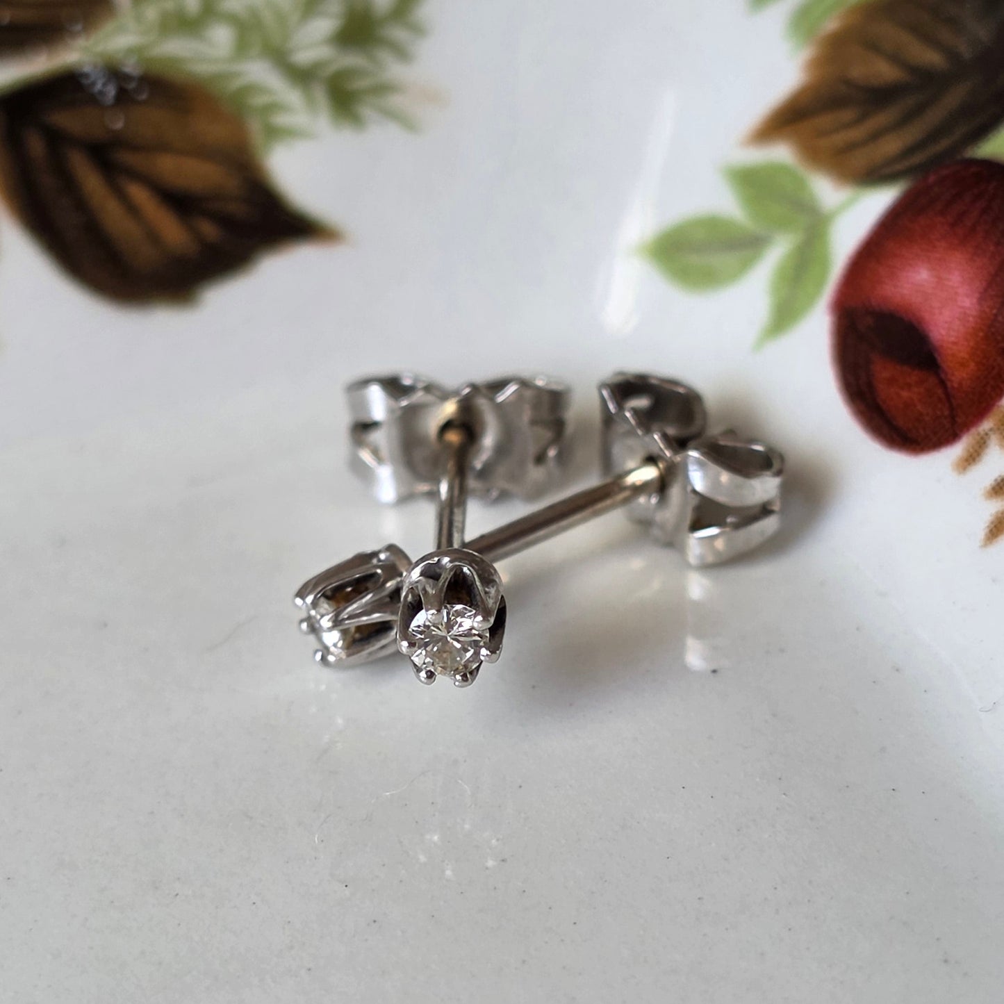 Vintage 14k witgouden oorstekers diamant 0.1ct