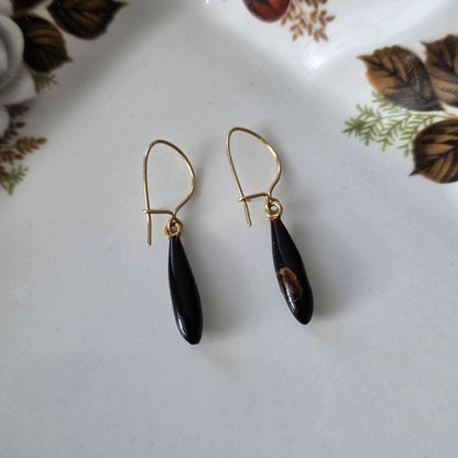 Antieke 14k gouden oorhangers zwarte steen (git)