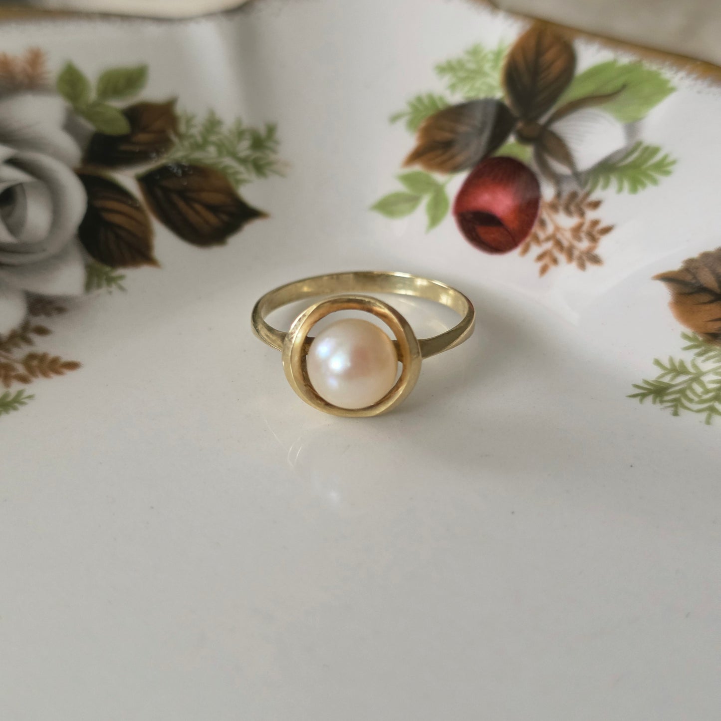 Vintage 14k gouden ring met parel