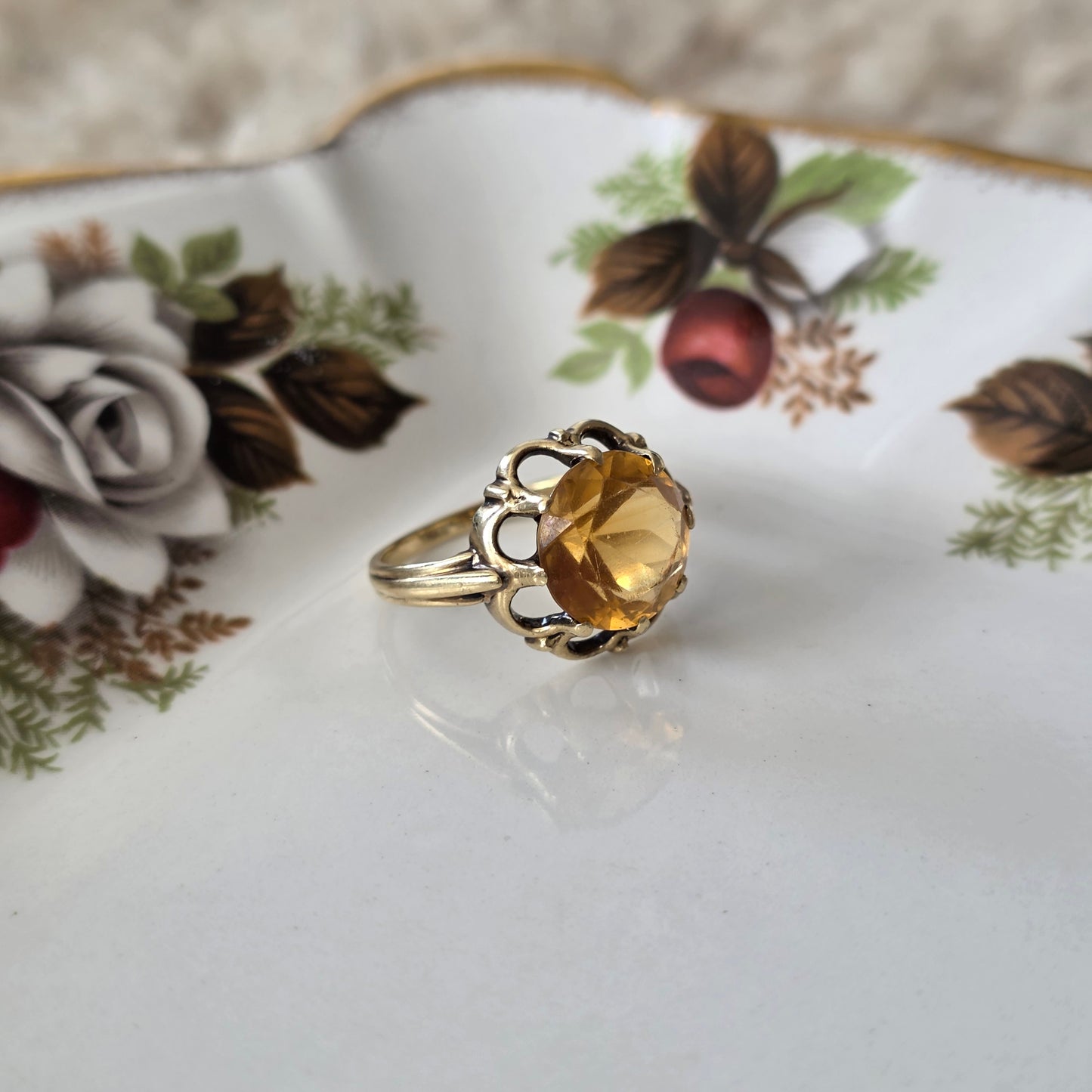Vintage 14k gouden ring citrien bloem