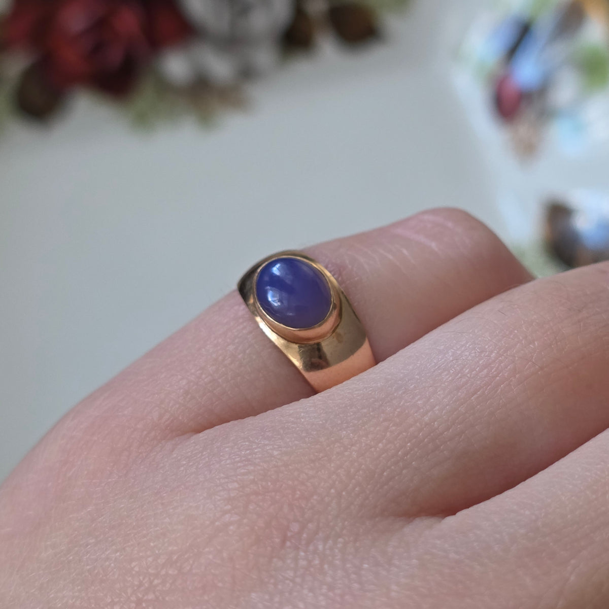 Vintage 18k gouden ring chalcedoon