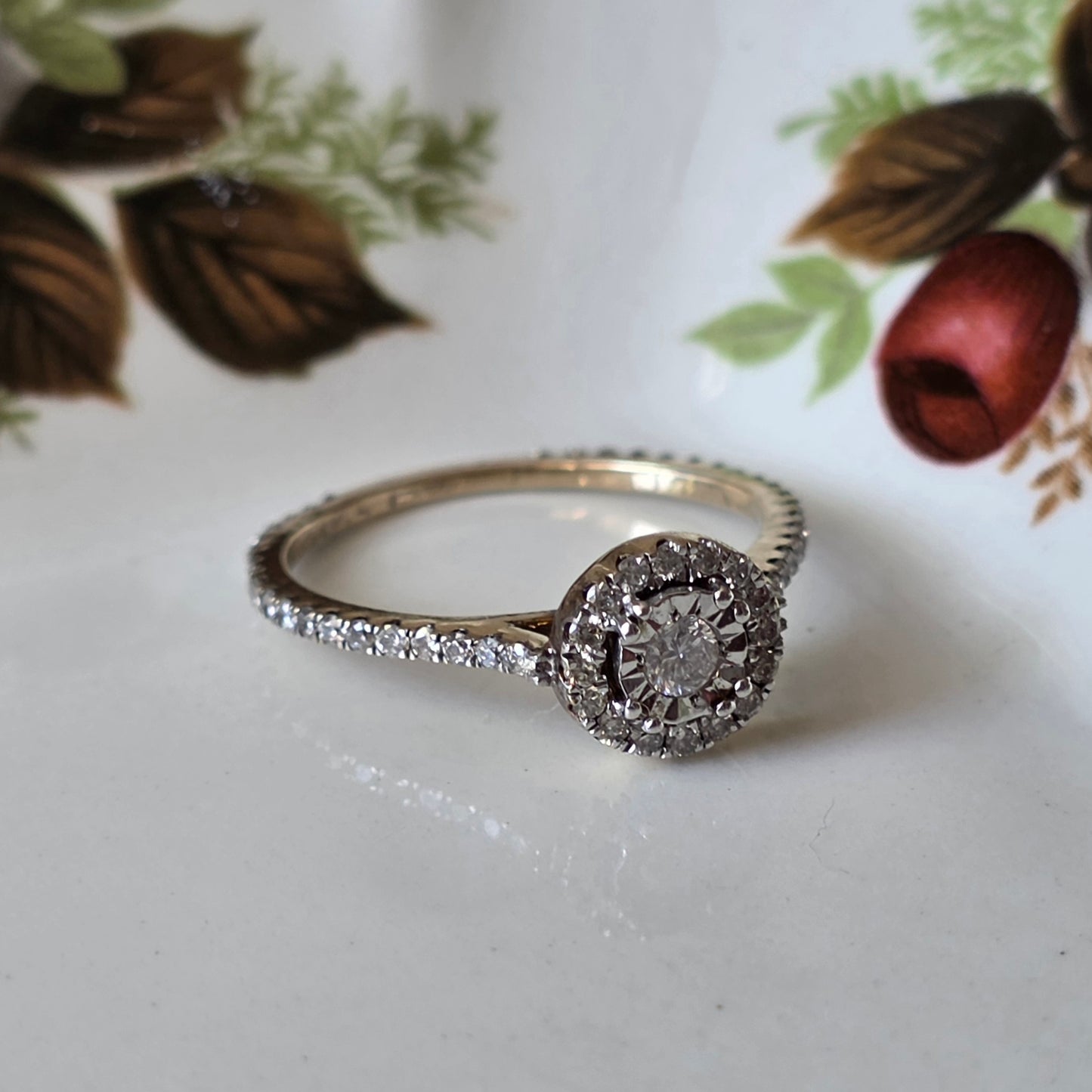 Vintage 9k verlovingsring diamant eternity halo
