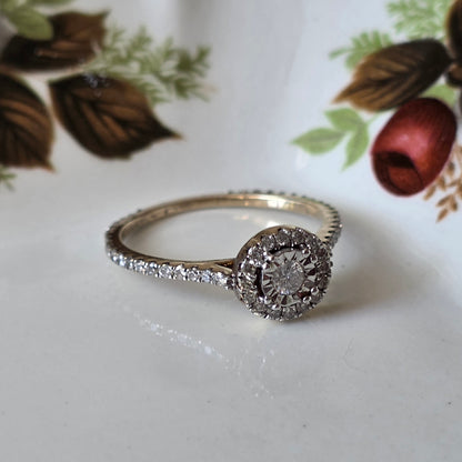 Vintage 9k verlovingsring diamant eternity halo
