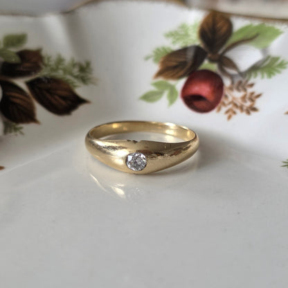 Vintage 14k gouden gypsy ring old european cut diamant 0.1ct