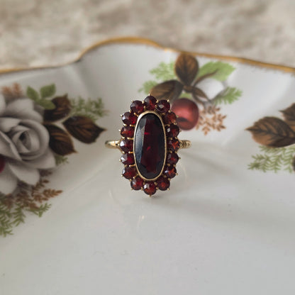 Vintage 14k gouden ring granaat entourage