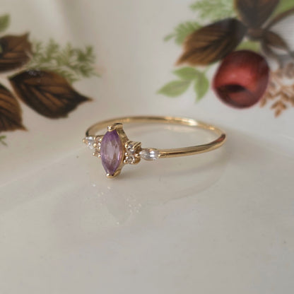 Vintage 14k gouden ring met amethist en kwarts