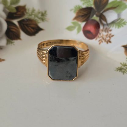 Vintage 18k gouden zegelring met hematiet