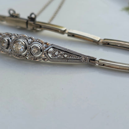 Antieke 14k wit gouden Art Deco diamanten armband