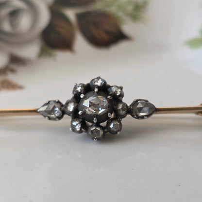 Antique 14k gold and silver rose-cut diamond brooch