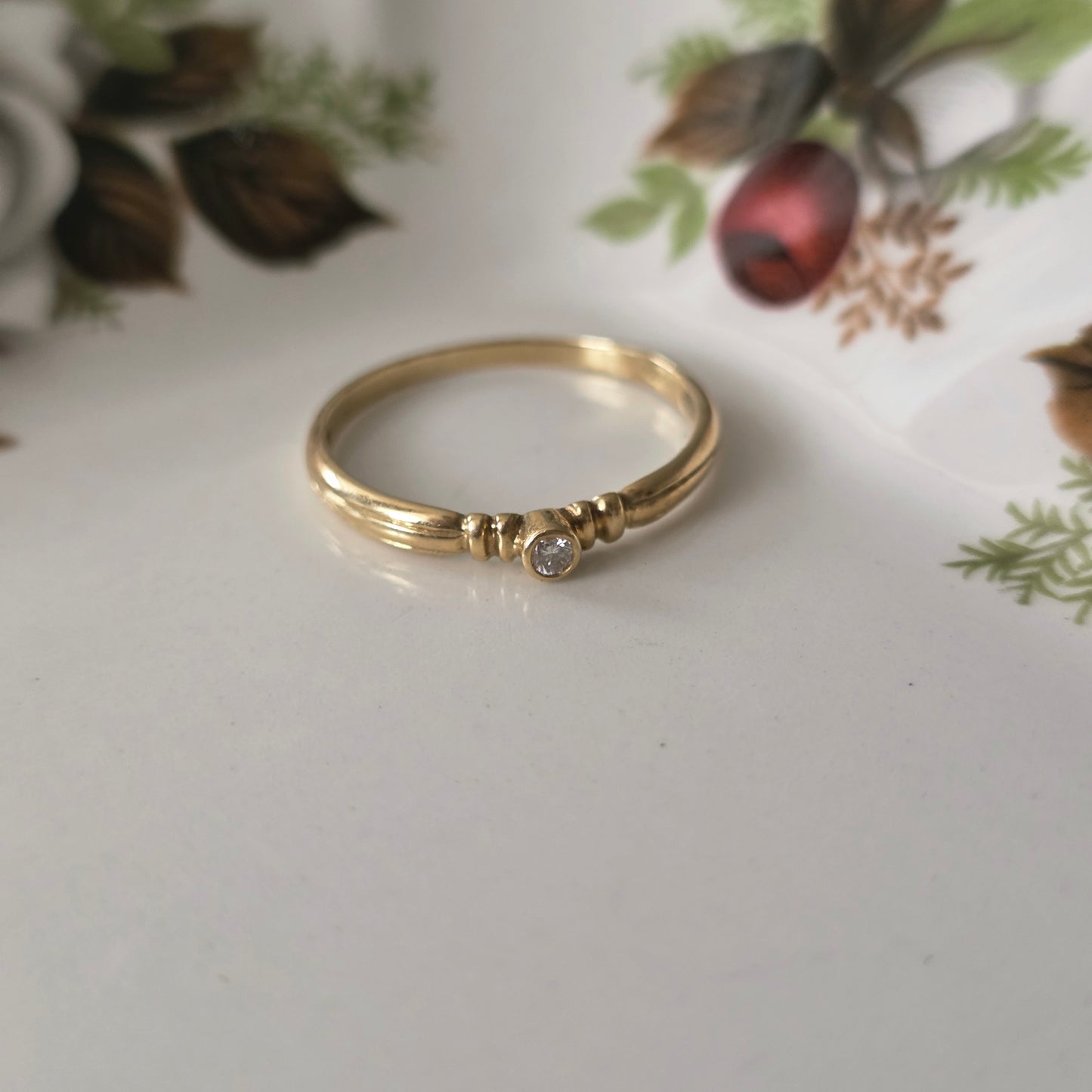 Vintage 14k gouden solitair ring diamant 0.01ct