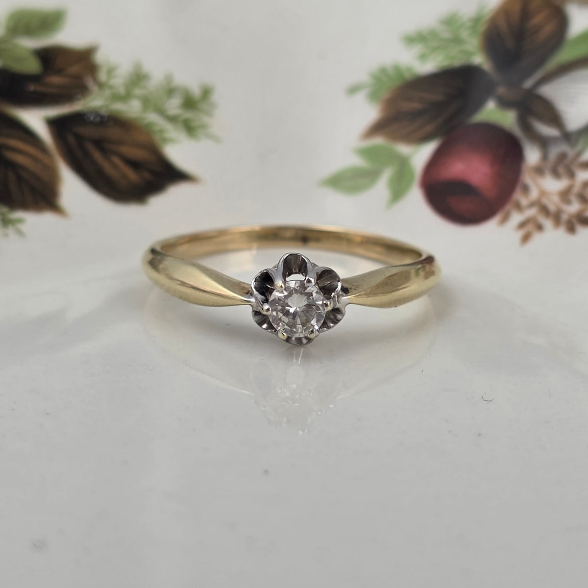 Vintage 14k gouden verlovingsring solitair diamant 0.215ct