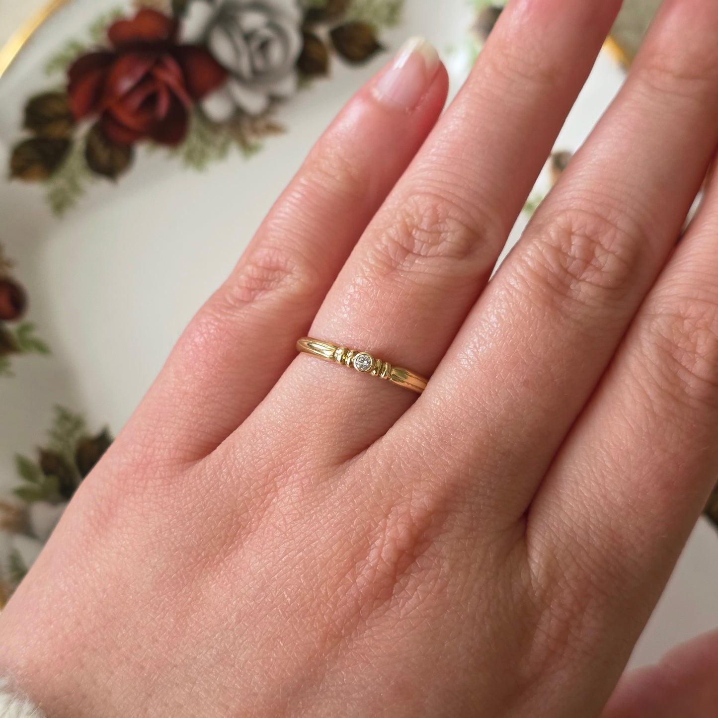 Vintage 14k gouden solitair ring diamant 0.01ct