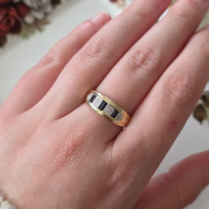 Vintage 14k gouden ring saffier en diamant