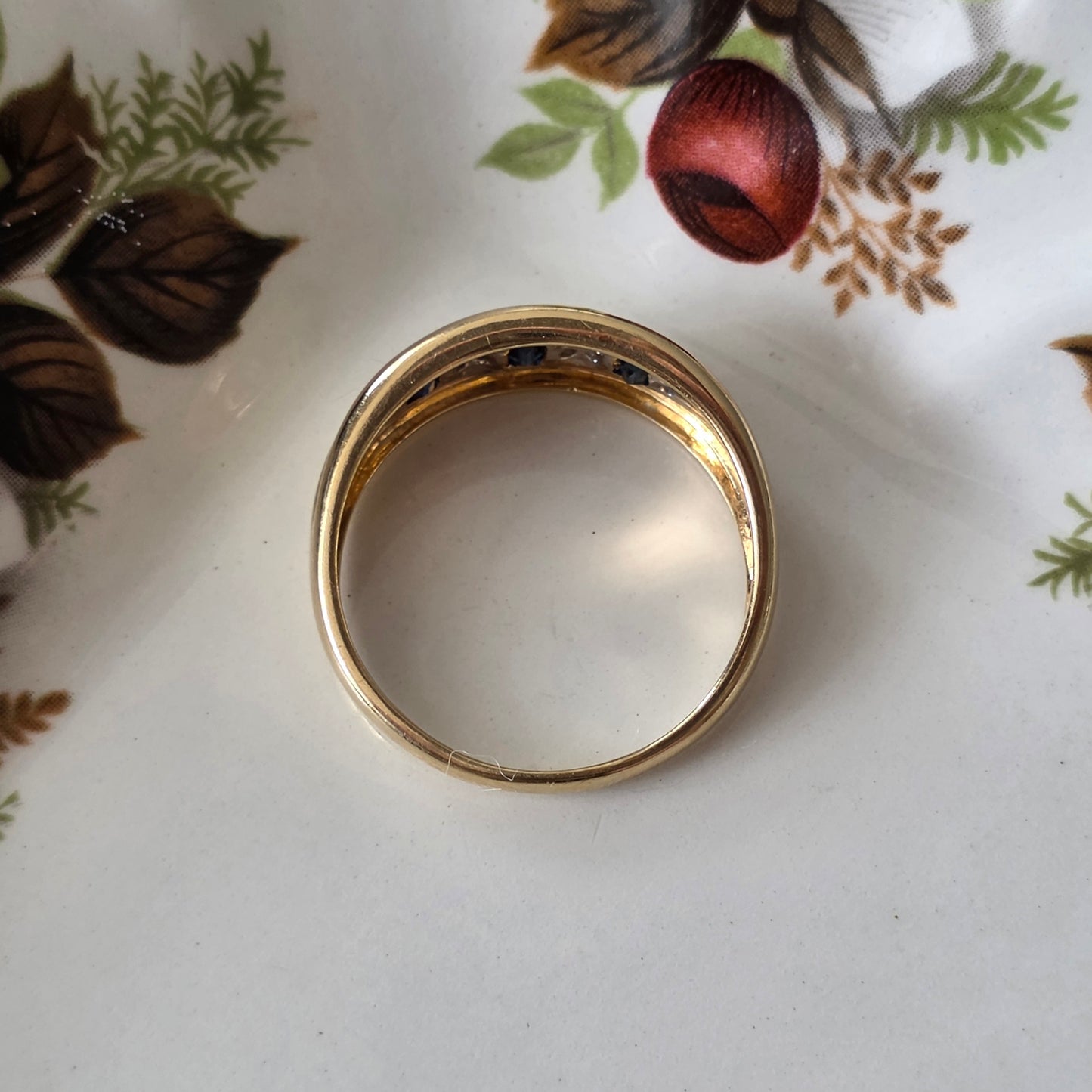 Vintage 14k gouden ring saffier en diamant