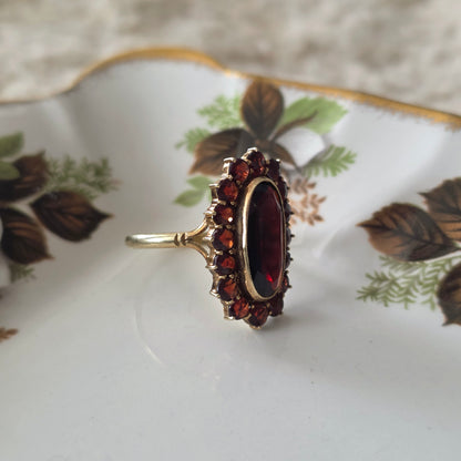 Vintage 14k gouden ring granaat entourage