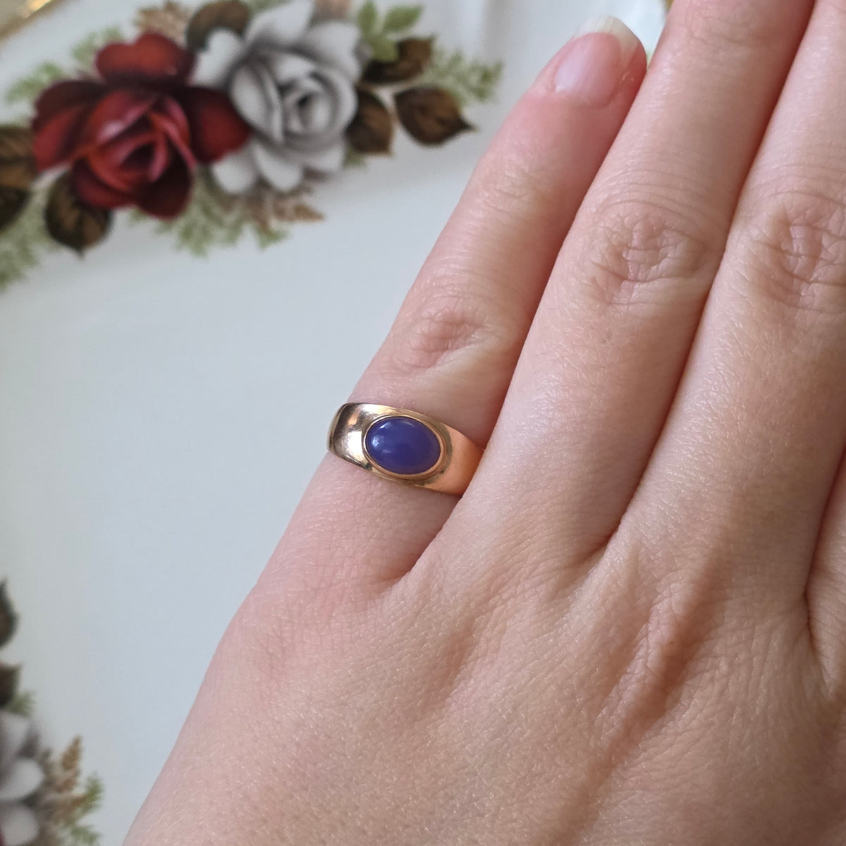 Vintage 18k gouden ring chalcedoon