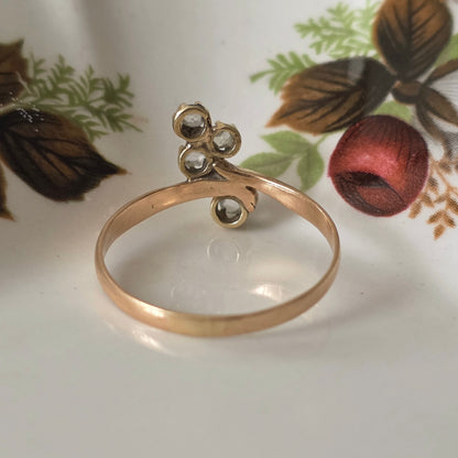 Antieke 14k roségouden ring met roosdiamanten