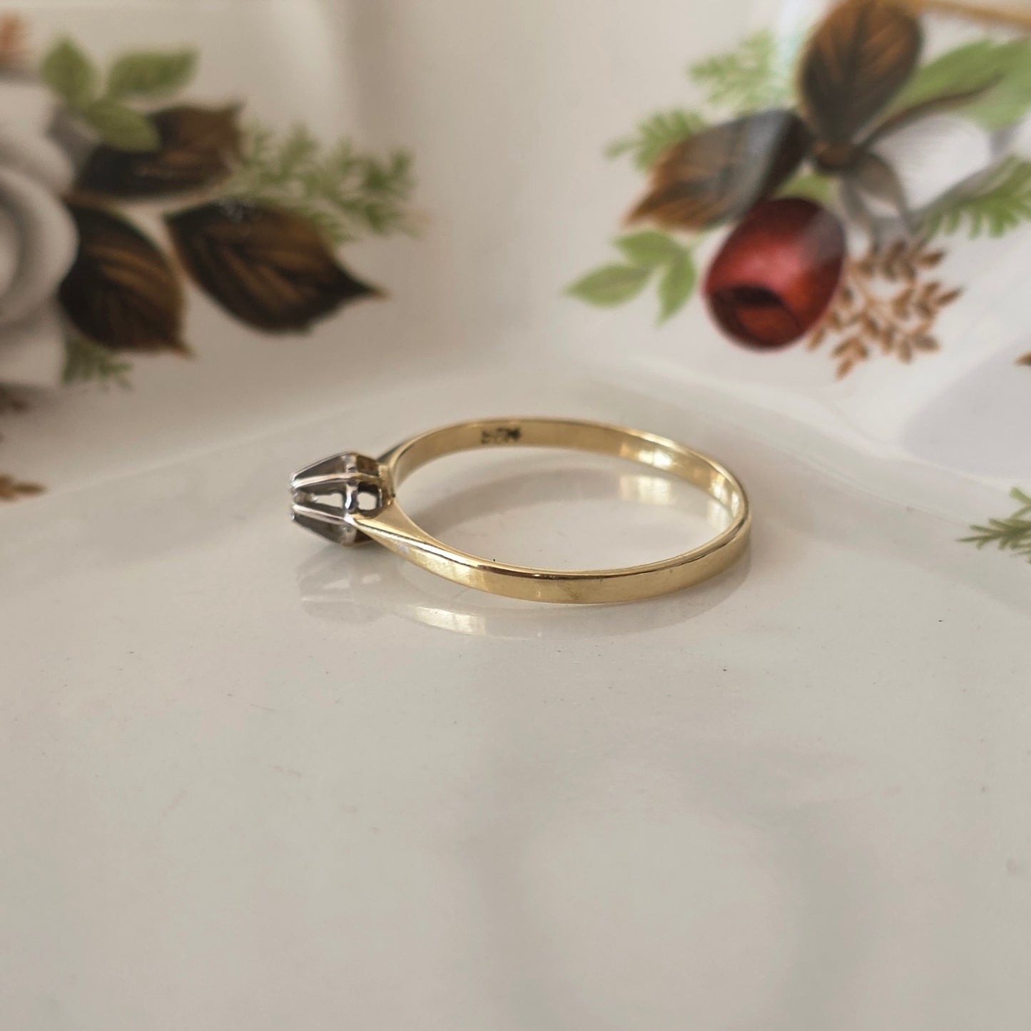 Vintage 14k gouden solitair verlovingsring diamant 0.02ct